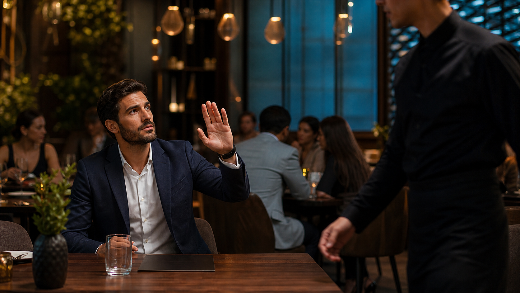 Restaurant guest waiting for service