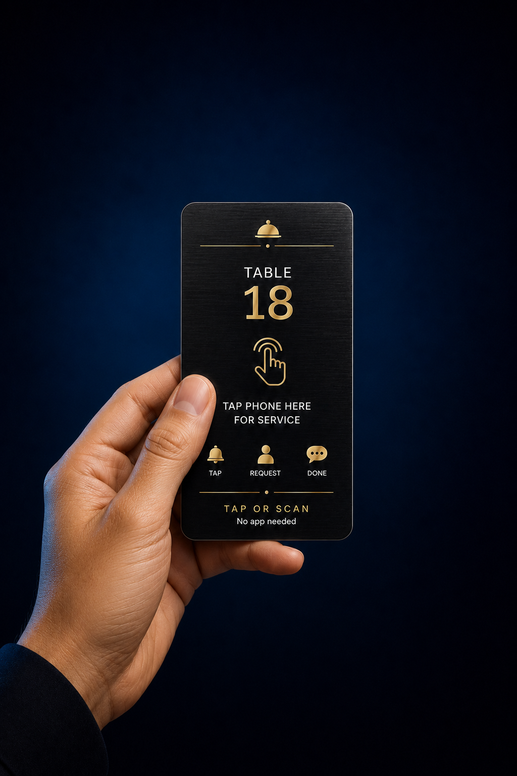 Hand holding Tapily NFC table card